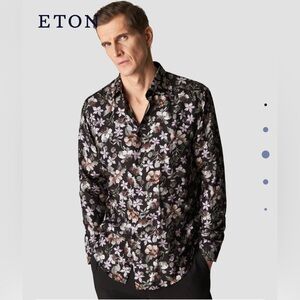 Eton Floral Silk Twill Men’s Long Sleeve Button Up Shirt — Size XL